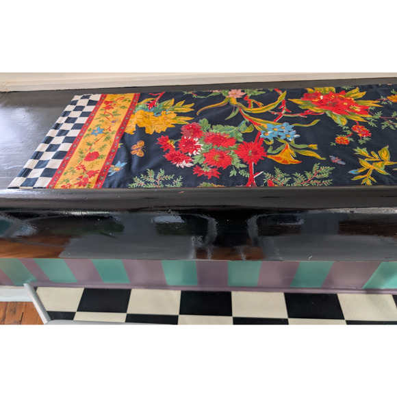 MacKenzie-Childs Botaniste Table Runner Floral Check End Fall Home Decor - Picture 3 of 7
